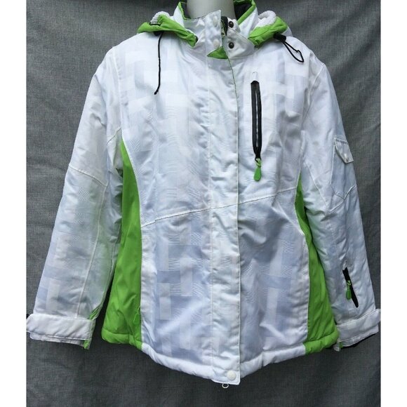 Athletic Works Women Ski Jacket White Green Size L Removable Hood Zip Up - Picture 1 of 12